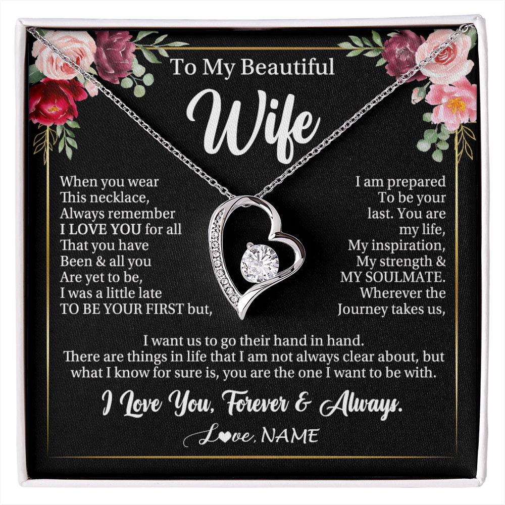 Forever Love Necklace 14K White Gold Finish | 1 | Personalized To My Beautiful Wife Gifts Necklace From Husband When You Wear This Necklace Wife Birthday Christmas Anniversary Day Gift Box Message Card | siriusteestore