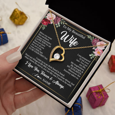 Forever Love Necklace 18K Yellow Gold Finish | 2 | Personalized To My Beautiful Wife Gifts Necklace From Husband When You Wear This Necklace Wife Birthday Christmas Anniversary Day Gift Box Message Card | siriusteestore