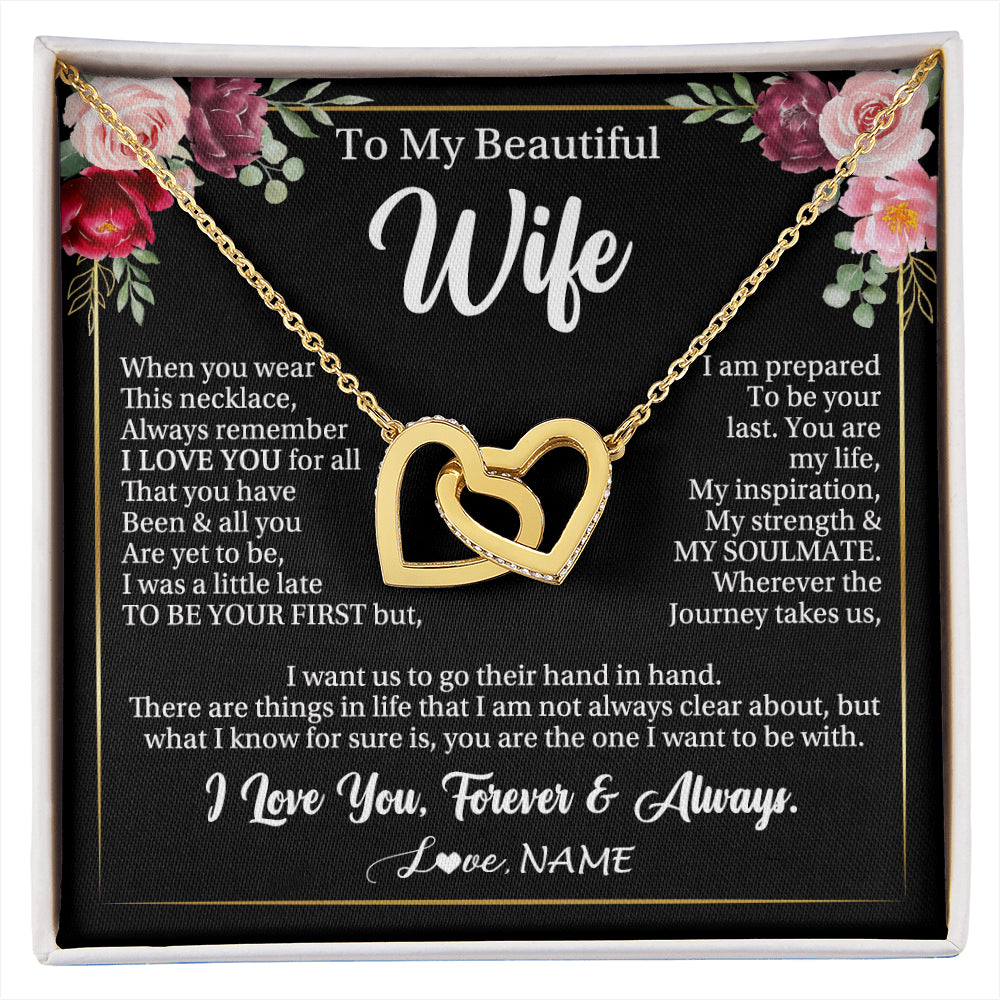 Interlocking Hearts Necklace 18K Yellow Gold Finish | 1 | Personalized To My Beautiful Wife Gifts Necklace From Husband When You Wear This Necklace Wife Birthday Christmas Anniversary Day Gift Box Message Card | siriusteestore