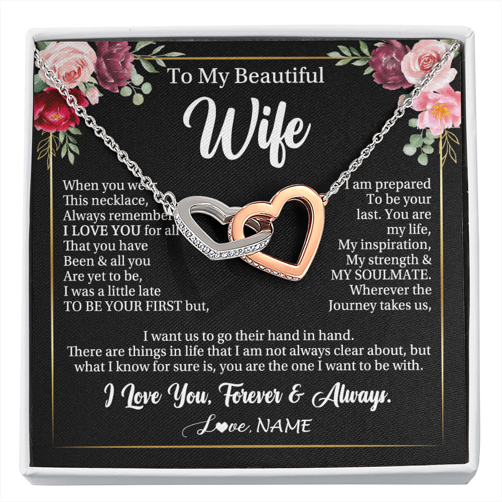Interlocking Hearts Necklace Stainless Steel & Rose Gold Finish | 1 | Personalized To My Beautiful Wife Gifts Necklace From Husband When You Wear This Necklace Wife Birthday Christmas Anniversary Day Gift Box Message Card | siriusteestore