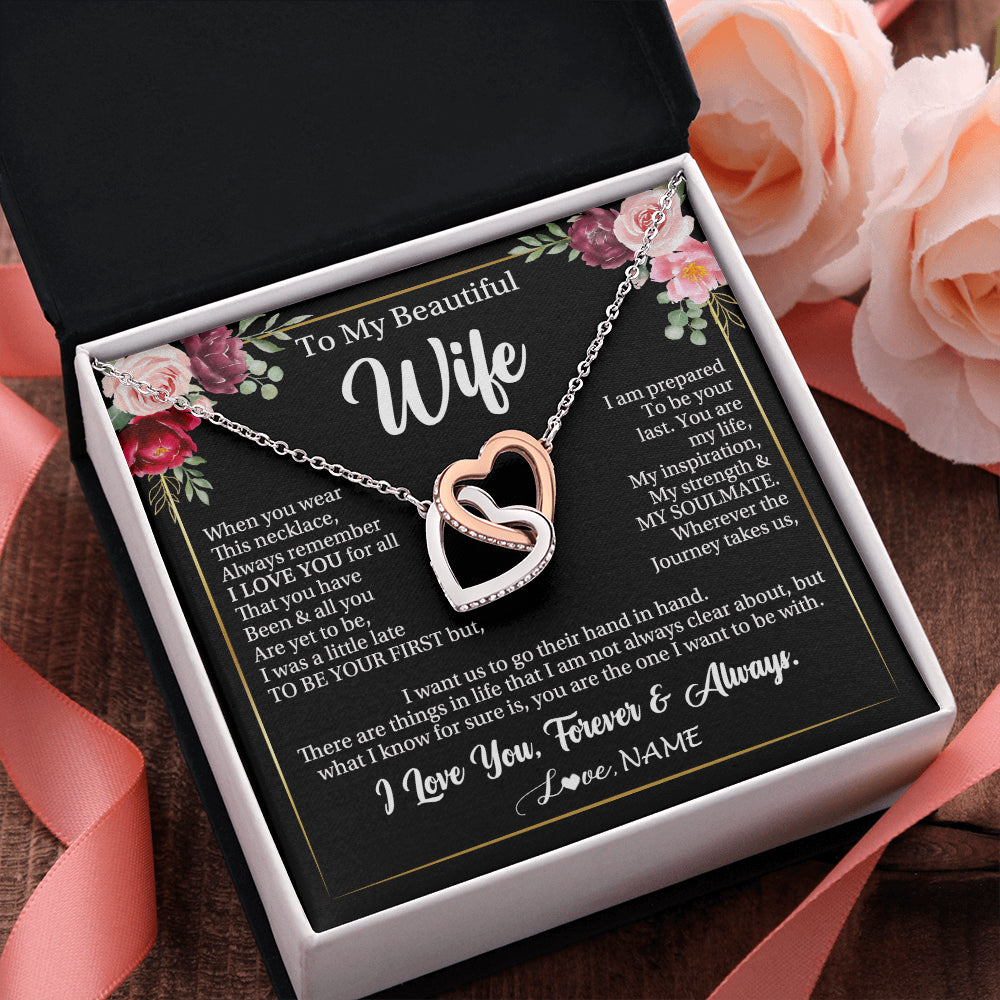 Interlocking Hearts Necklace Stainless Steel & Rose Gold Finish | 2 | Personalized To My Beautiful Wife Gifts Necklace From Husband When You Wear This Necklace Wife Birthday Christmas Anniversary Day Gift Box Message Card | siriusteestore