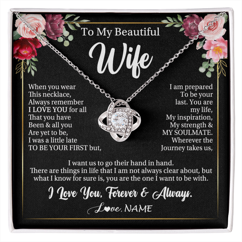 Love Knot Necklace 14K White Gold Finish | 1 | Personalized To My Beautiful Wife Gifts Necklace From Husband When You Wear This Necklace Wife Birthday Christmas Anniversary Day Gift Box Message Card | siriusteestore