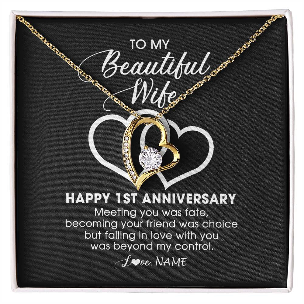 Forever Love Necklace 18K Yellow Gold Finish | Personalized To My Beautiful Wife Necklace From Husband 1 Year Wedding Anniversary For Her Married 1th Anniversary For Her Customized Gift Box Message | siriusteestore
