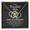 Interlocking Hearts Necklace 18K Yellow Gold Finish | Personalized To My Beautiful Wife Necklace From Husband 1 Year Wedding Anniversary For Her Married 1th Anniversary For Her Customized Gift Box Message | siriusteestore