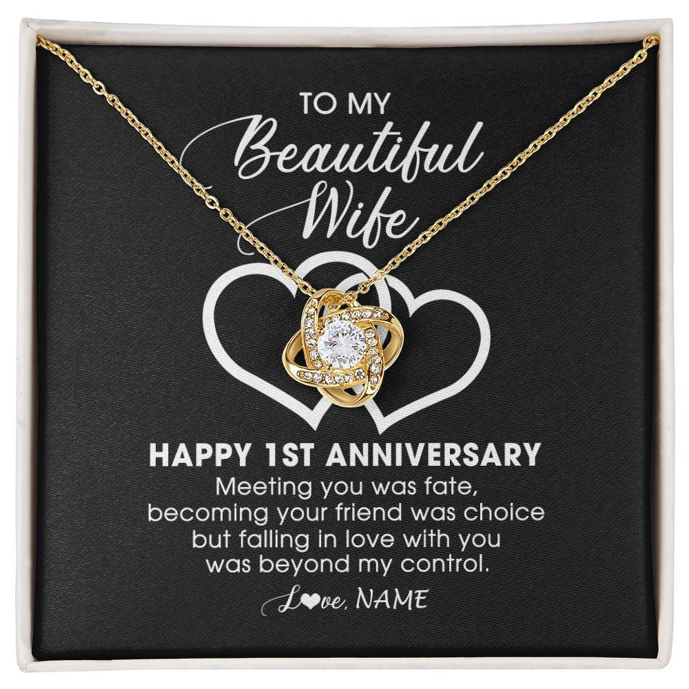 Love Knot Necklace 18K Yellow Gold Finish | Personalized To My Beautiful Wife Necklace From Husband 1 Year Wedding Anniversary For Her Married 1th Anniversary For Her Customized Gift Box Message | siriusteestore