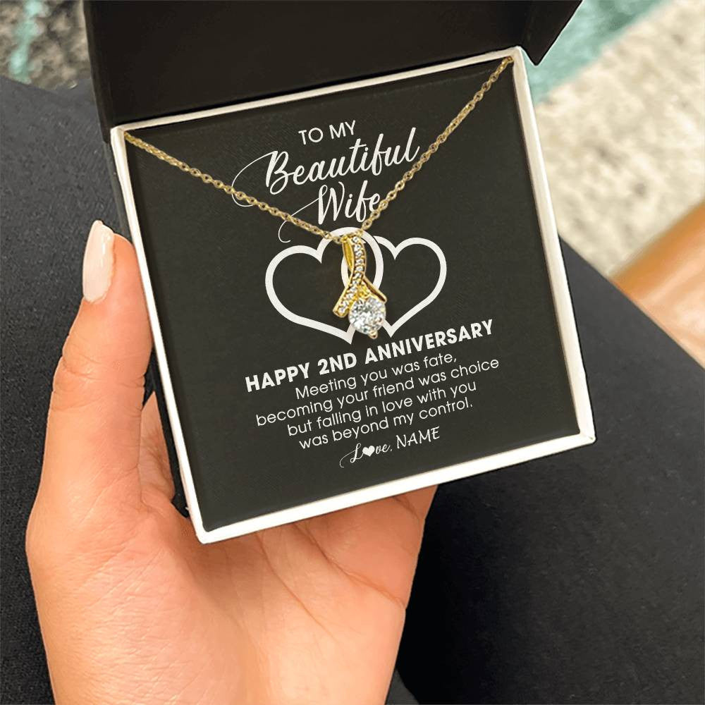 Alluring Beauty Necklace 18K Yellow Gold Finish | Personalized To My Beautiful Wife Necklace From Husband 2 Years Wedding Anniversary For Her Married 2th Anniversary For Her Customized Gift Box Message | siriusteestore
