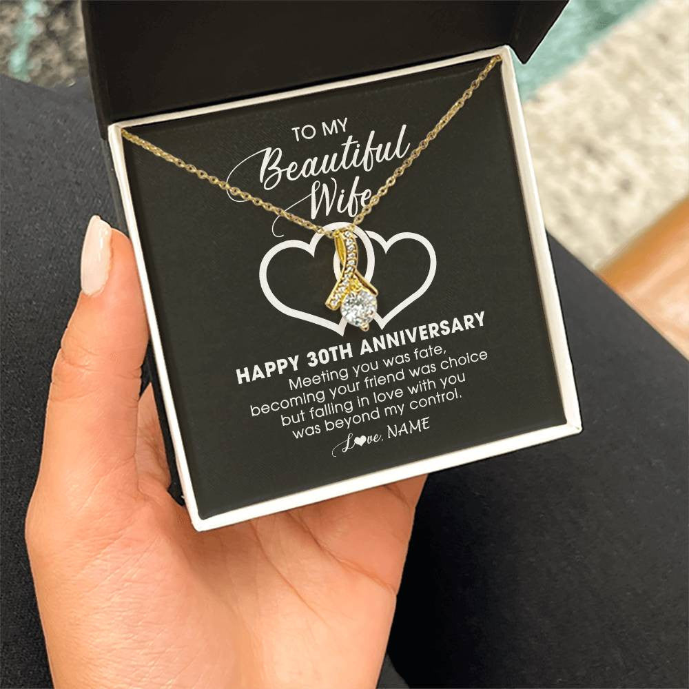 Alluring Beauty Necklace 18K Yellow Gold Finish | Personalized To My Beautiful Wife Necklace From Husband 30 Years Wedding Anniversary For Her Married 30th Anniversary For Her Customized Gift Box Message | siriusteestore