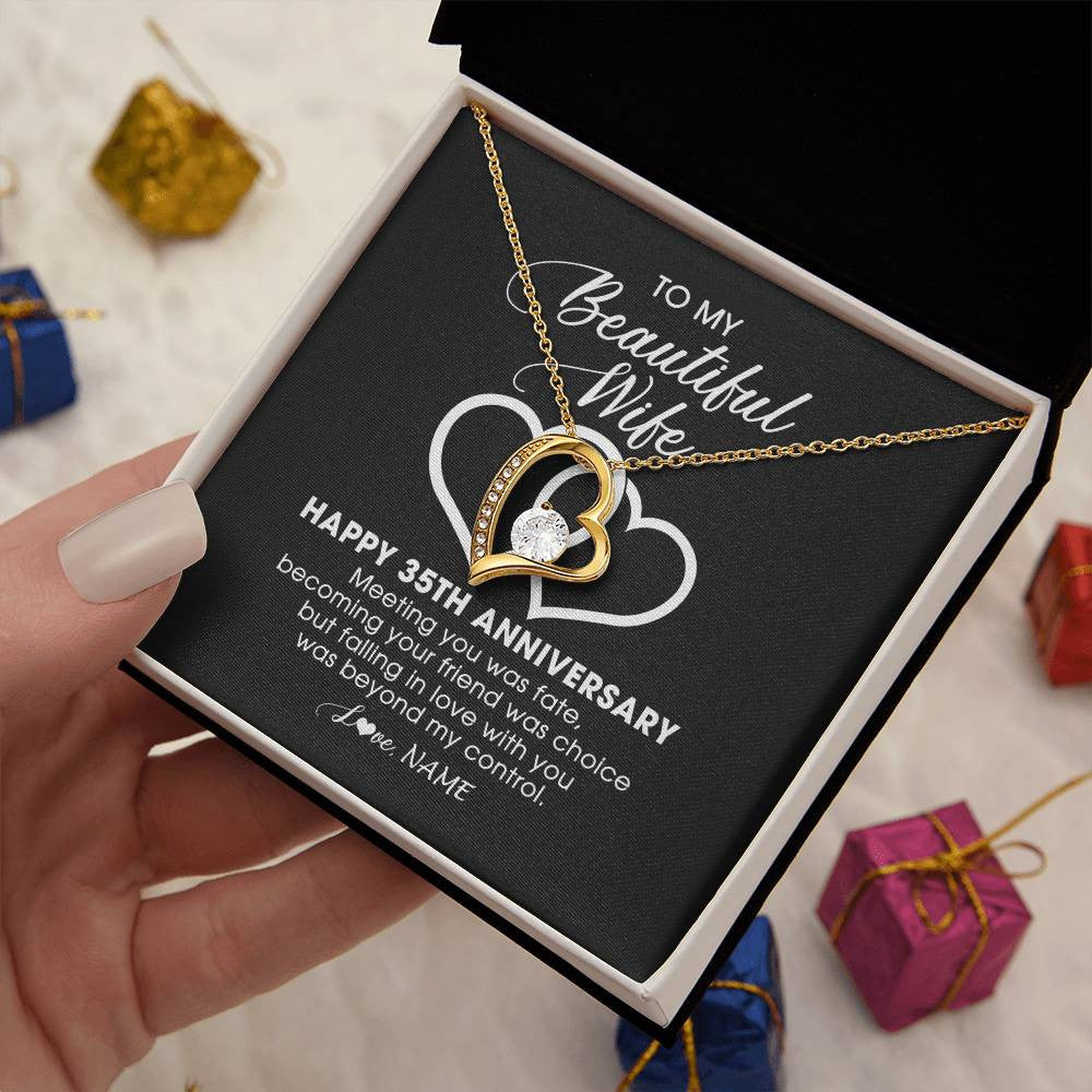Forever Love Necklace 18K Yellow Gold Finish | Personalized To My Beautiful Wife Necklace From Husband 35 Years Wedding Anniversary For Her Married 35th Anniversary For Her Customized Gift Box Message | siriusteestore