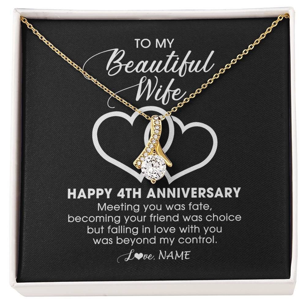 Alluring Beauty Necklace 18K Yellow Gold Finish | Personalized To My Beautiful Wife Necklace From Husband 4 Years Wedding Anniversary For Her Married 4th Anniversary For Her Customized Gift Box Message | siriusteestore