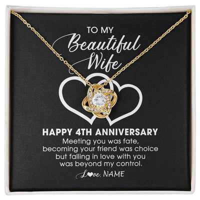 Love Knot Necklace 18K Yellow Gold Finish | Personalized To My Beautiful Wife Necklace From Husband 4 Years Wedding Anniversary For Her Married 4th Anniversary For Her Customized Gift Box Message | siriusteestore