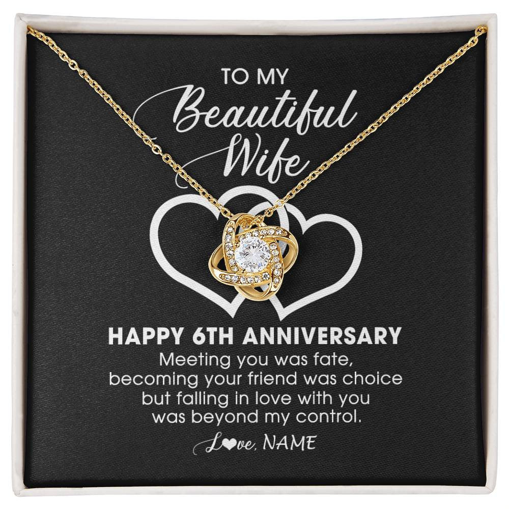 Love Knot Necklace 18K Yellow Gold Finish | Personalized To My Beautiful Wife Necklace From Husband 6 Years Wedding Anniversary For Her Married 6th Anniversary For Her Customized Gift Box Message | siriusteestore