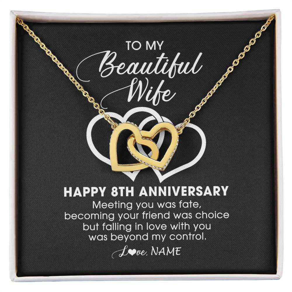 Interlocking Hearts Necklace 18K Yellow Gold Finish | Personalized To My Beautiful Wife Necklace From Husband 8 Years Wedding Anniversary For Her Married 8th Anniversary For Her Customized Gift Box Message | siriusteestore
