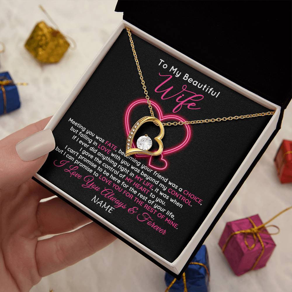 Forever Love Necklace 18K Yellow Gold Finish | 2 | Personalized To My Beautiful Wife Necklace From Husband Falling In Love Wife Birthday Anniversary Wedding Valentines Day Customized Gift Box Message Card | siriusteestore