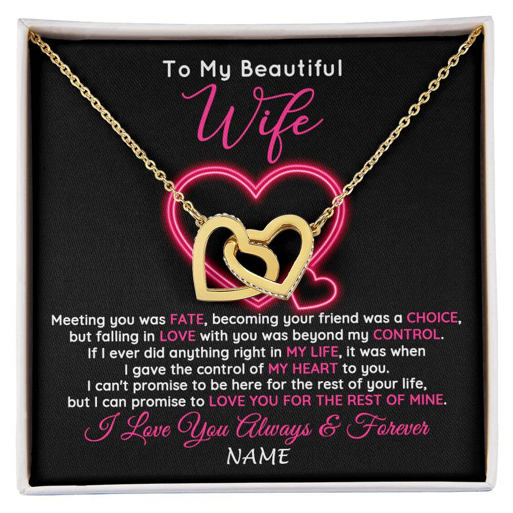 Interlocking Hearts Necklace 18K Yellow Gold Finish | 1 | Personalized To My Beautiful Wife Necklace From Husband Falling In Love Wife Birthday Anniversary Wedding Valentines Day Customized Gift Box Message Card | siriusteestore