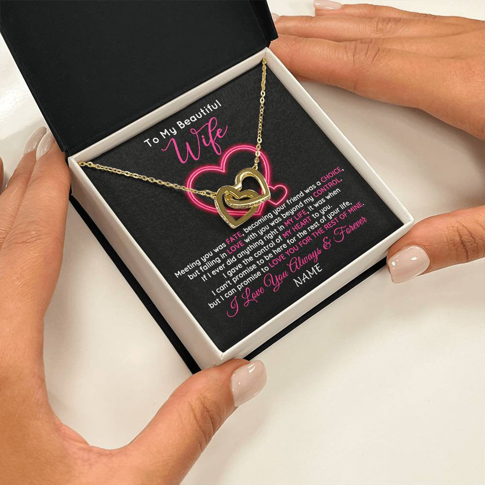 Interlocking Hearts Necklace 18K Yellow Gold Finish | 2 | Personalized To My Beautiful Wife Necklace From Husband Falling In Love Wife Birthday Anniversary Wedding Valentines Day Customized Gift Box Message Card | siriusteestore