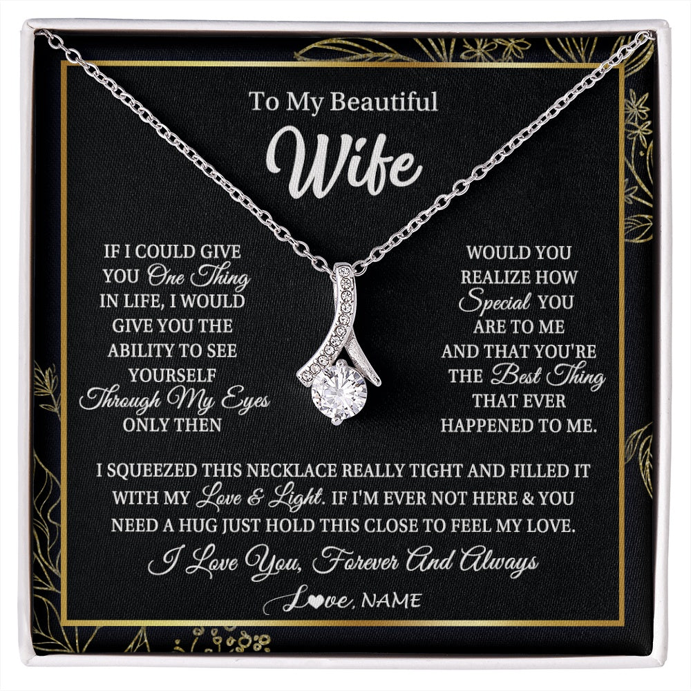 Alluring Beauty Necklace 14K White Gold Finish | 1 | Personalized To My Beautiful Wife Necklace From Husband Feel My Love For Her Wife Birthday Anniversary Wedding Valentines Christmas Customized Message Card | https://siriusteestore.