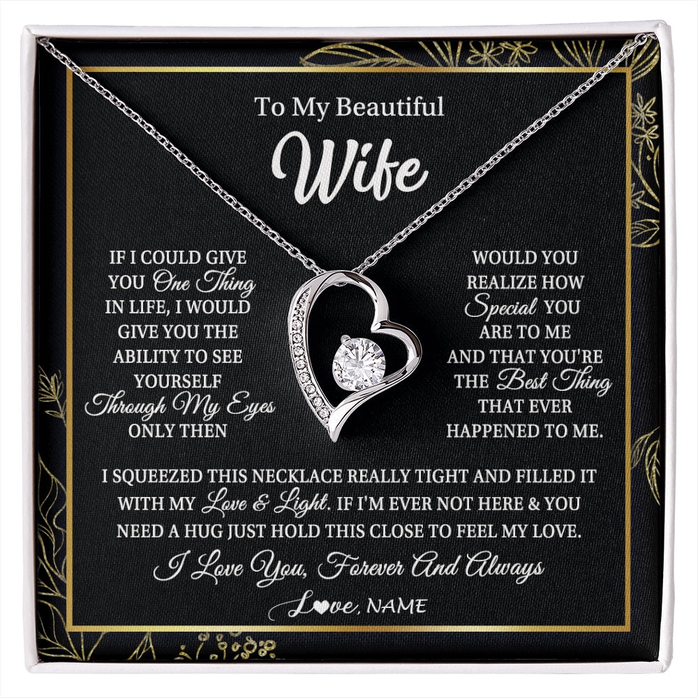 Forever Love Necklace 14K White Gold Finish | 1 | Personalized To My Beautiful Wife Necklace From Husband Feel My Love For Her Wife Birthday Anniversary Wedding Valentines Christmas Customized Message Card | https://siriusteestore.
