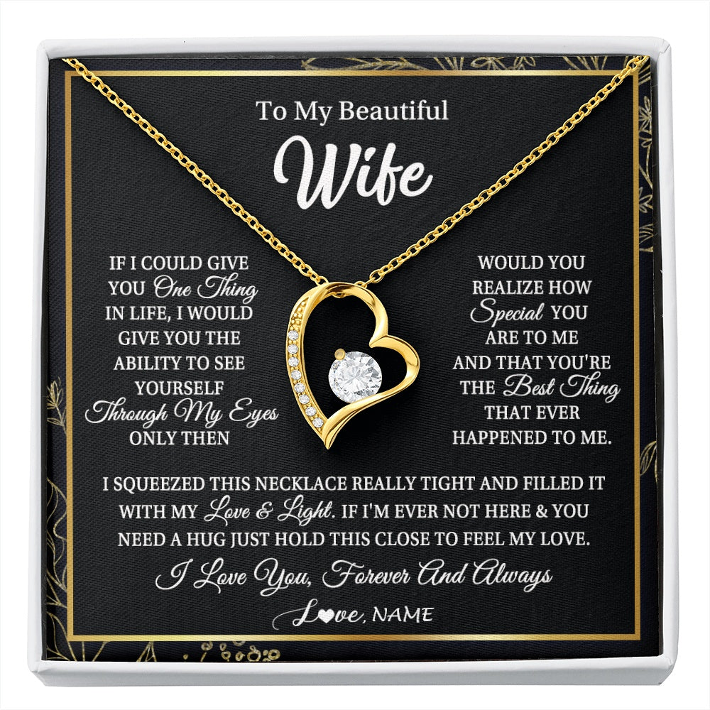 Forever Love Necklace 18K Yellow Gold Finish | 1 | Personalized To My Beautiful Wife Necklace From Husband Feel My Love For Her Wife Birthday Anniversary Wedding Valentines Christmas Customized Message Card | https://siriusteestore.