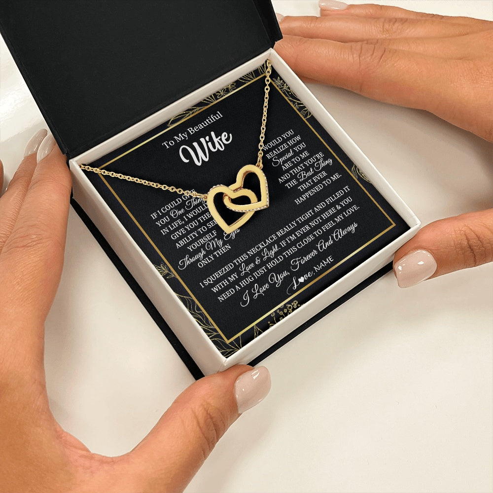 Interlocking Hearts Necklace 18K Yellow Gold Finish | 2 | Personalized To My Beautiful Wife Necklace From Husband Feel My Love For Her Wife Birthday Anniversary Wedding Valentines Christmas Customized Message Card | https://siriusteestore.