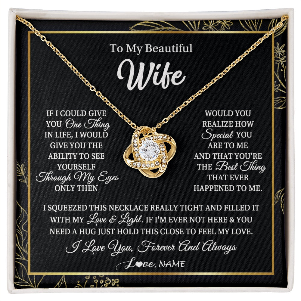 Love Knot Necklace 18K Yellow Gold Finish | 1 | Personalized To My Beautiful Wife Necklace From Husband Feel My Love For Her Wife Birthday Anniversary Wedding Valentines Christmas Customized Message Card | https://siriusteestore.