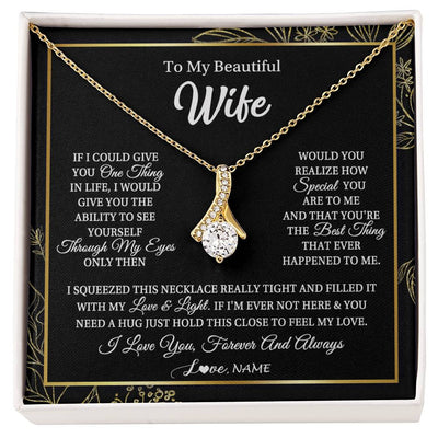 Alluring Beauty Necklace 18K Yellow Gold Finish | Personalized To My Beautiful Wife Necklace From Husband Feel My Love For Her Wife Birthday Anniversary Wedding Valentines Day Christmas Customized Message Card | siriusteestore