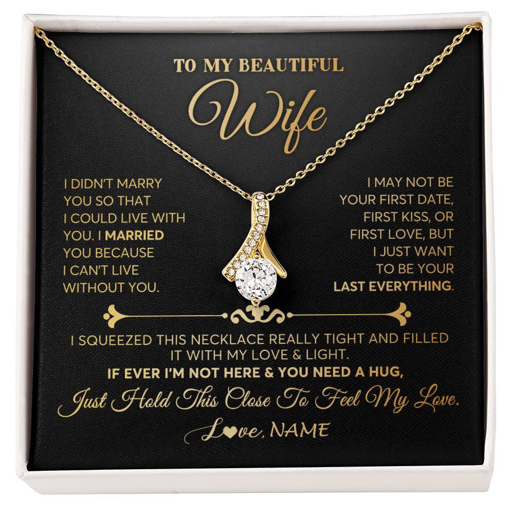 Alluring Beauty Necklace 18K Yellow Gold Finish | Personalized To My Beautiful Wife Necklace From Husband Feel My Love Soulmate Wedding Anniversary Valentines Day Birthday Customized Gift Box Message Card | siriusteestore