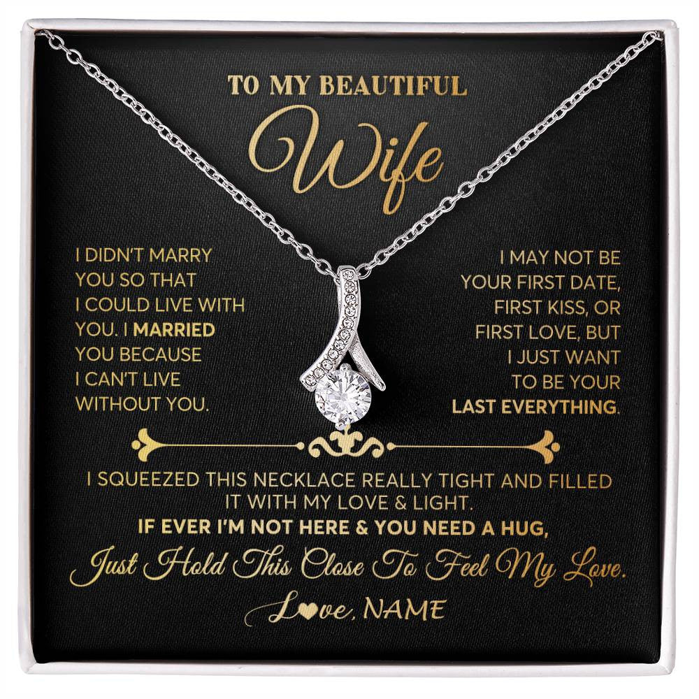 Alluring Beauty Necklace | Personalized To My Beautiful Wife Necklace From Husband Feel My Love Soulmate Wedding Anniversary Valentines Day Birthday Customized Gift Box Message Card | siriusteestore