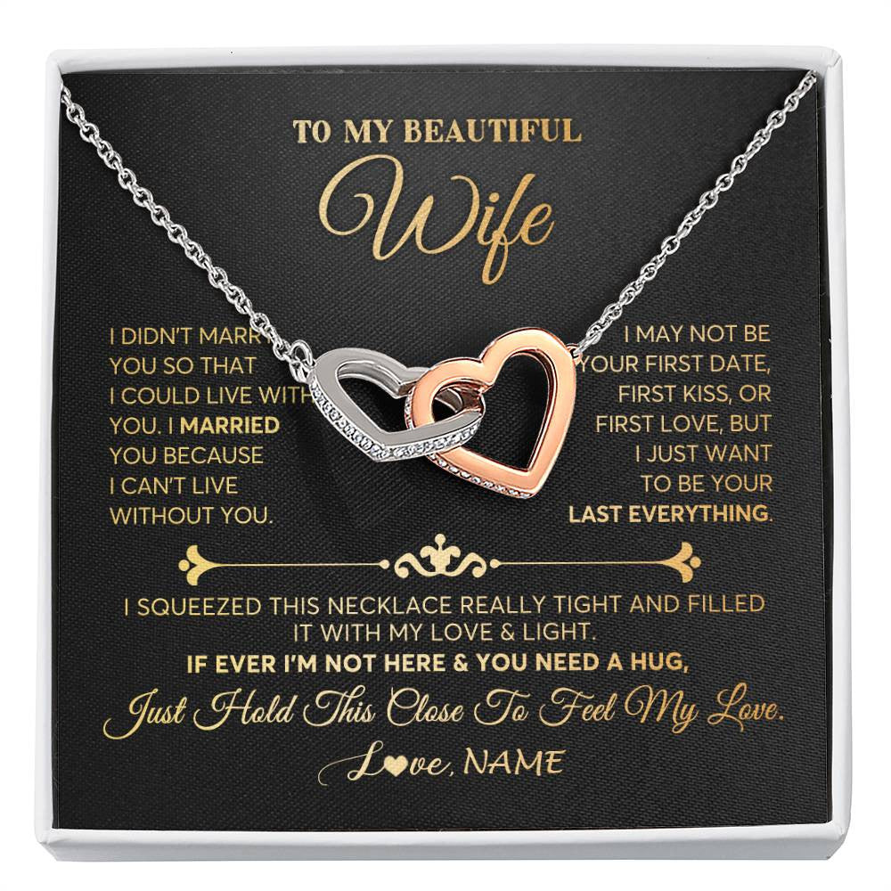 Interlocking Hearts Necklace | Personalized To My Beautiful Wife Necklace From Husband Feel My Love Soulmate Wedding Anniversary Valentines Day Birthday Customized Gift Box Message Card | siriusteestore