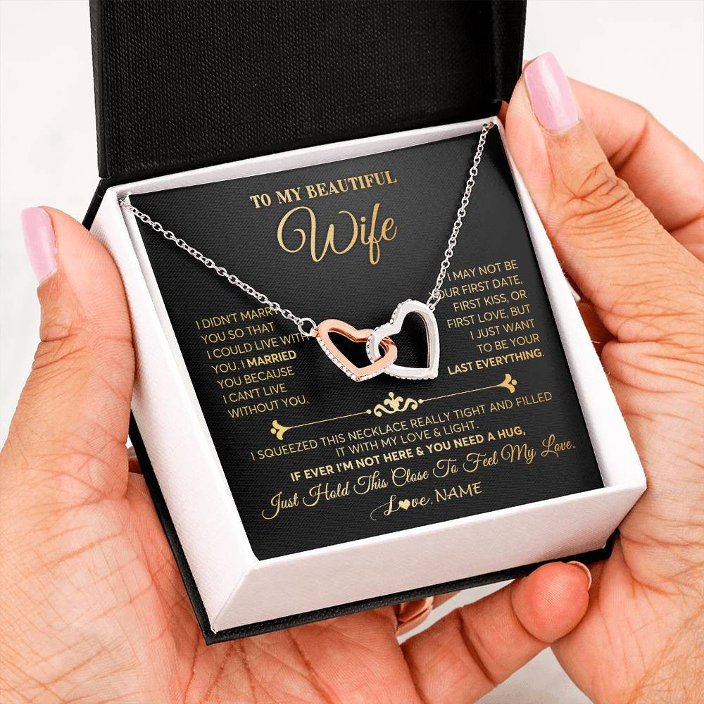 Interlocking Hearts Necklace | Personalized To My Beautiful Wife Necklace From Husband Feel My Love Soulmate Wedding Anniversary Valentines Day Birthday Customized Gift Box Message Card | siriusteestore