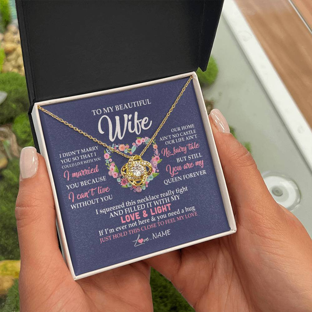 Love Knot Necklace 18K Yellow Gold Finish | Personalized To My Beautiful Wife Necklace From Husband Feel My Love Wife Birthday Anniversary Wedding Valentines Day Christmas Customized Message Card | siriusteestore