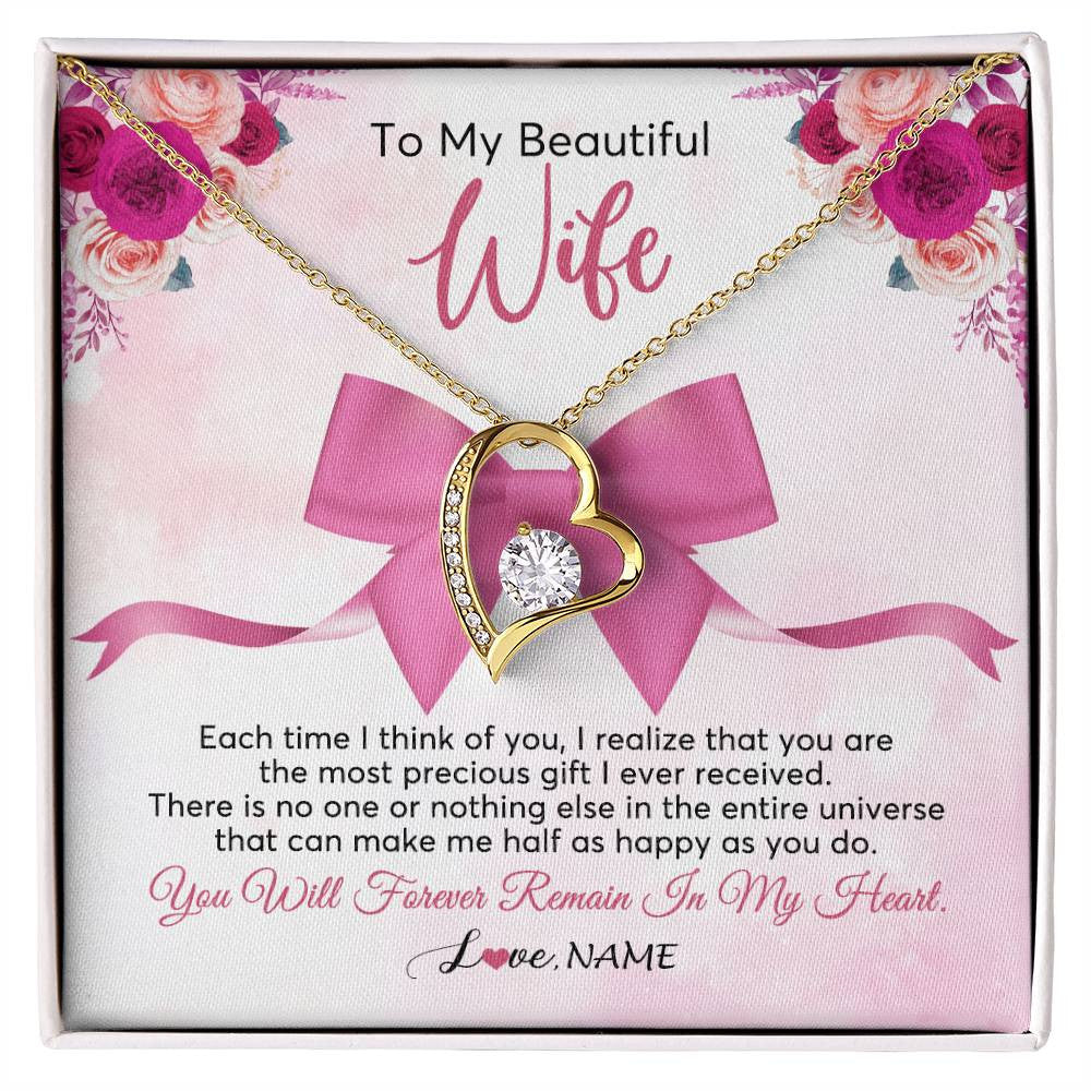 Forever Love Necklace 18K Yellow Gold Finish | 1 | Personalized To My Beautiful Wife Necklace From Husband Forever In My Heart Wife Birthday Anniversary Wedding Valentines Day Customized Gift Box Message Card | siriusteestore
