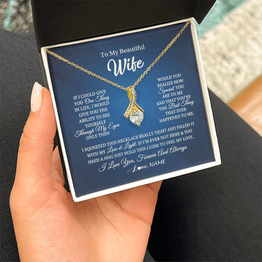 Alluring Beauty Necklace 18K Yellow Gold Finish | 2 | Personalized To My Beautiful Wife Necklace From Husband Hold This Close My Love Wife Birthday Anniversary Valentine Christmas Customized Gift Box Message Card | siriusteestore