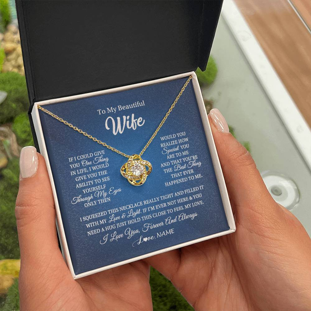 Love Knot Necklace 18K Yellow Gold Finish | 2 | Personalized To My Beautiful Wife Necklace From Husband Hold This Close My Love Wife Birthday Anniversary Valentine Christmas Customized Gift Box Message Card | siriusteestore