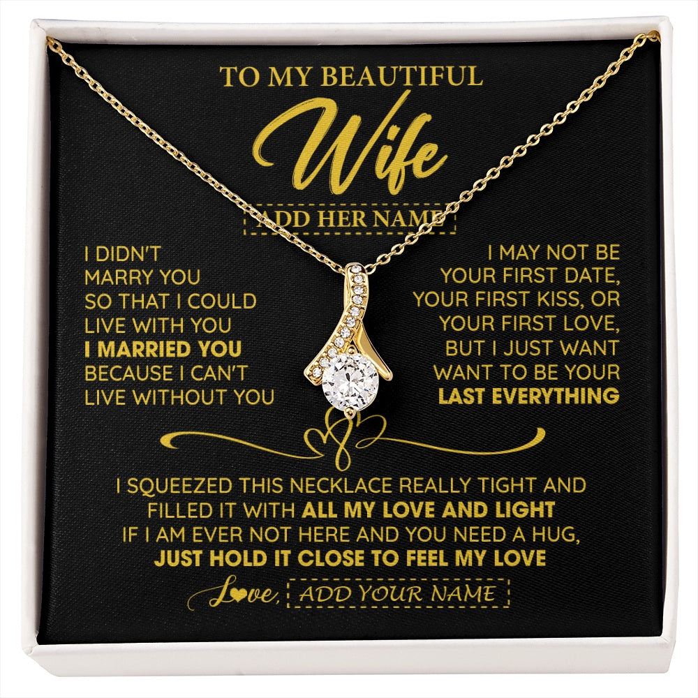 Alluring Beauty Necklace 18K Yellow Gold Finish | 1 | Personalized To My Beautiful Wife Necklace From Husband I Can't Live Without You Romantic Valentines Gifts For Wife Birthday Christmas Gift Box Message Card | siriusteestore.myshopify