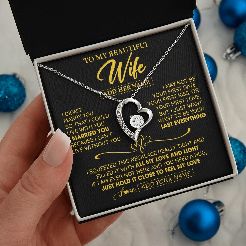 Forever Love Necklace 14K White Gold Finish | 2 | Personalized To My Beautiful Wife Necklace From Husband I Can't Live Without You Romantic Valentines Gifts For Wife Birthday Christmas Gift Box Message Card | siriusteestore.myshopify