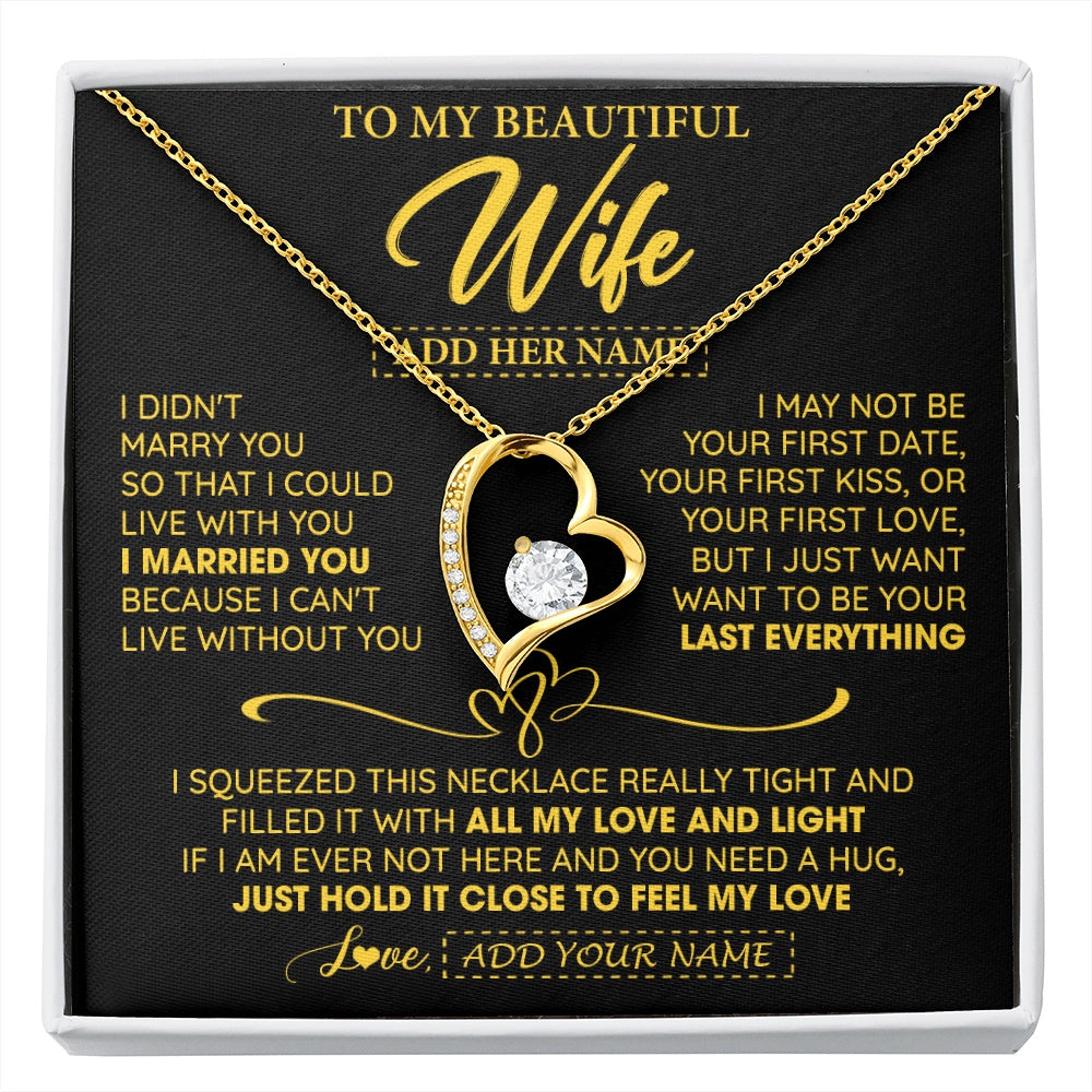 Forever Love Necklace 18K Yellow Gold Finish | 1 | Personalized To My Beautiful Wife Necklace From Husband I Can't Live Without You Romantic Valentines Gifts For Wife Birthday Christmas Gift Box Message Card | siriusteestore.myshopify