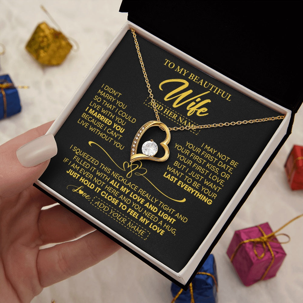 Forever Love Necklace 18K Yellow Gold Finish | 2 | Personalized To My Beautiful Wife Necklace From Husband I Can't Live Without You Romantic Valentines Gifts For Wife Birthday Christmas Gift Box Message Card | siriusteestore.myshopify