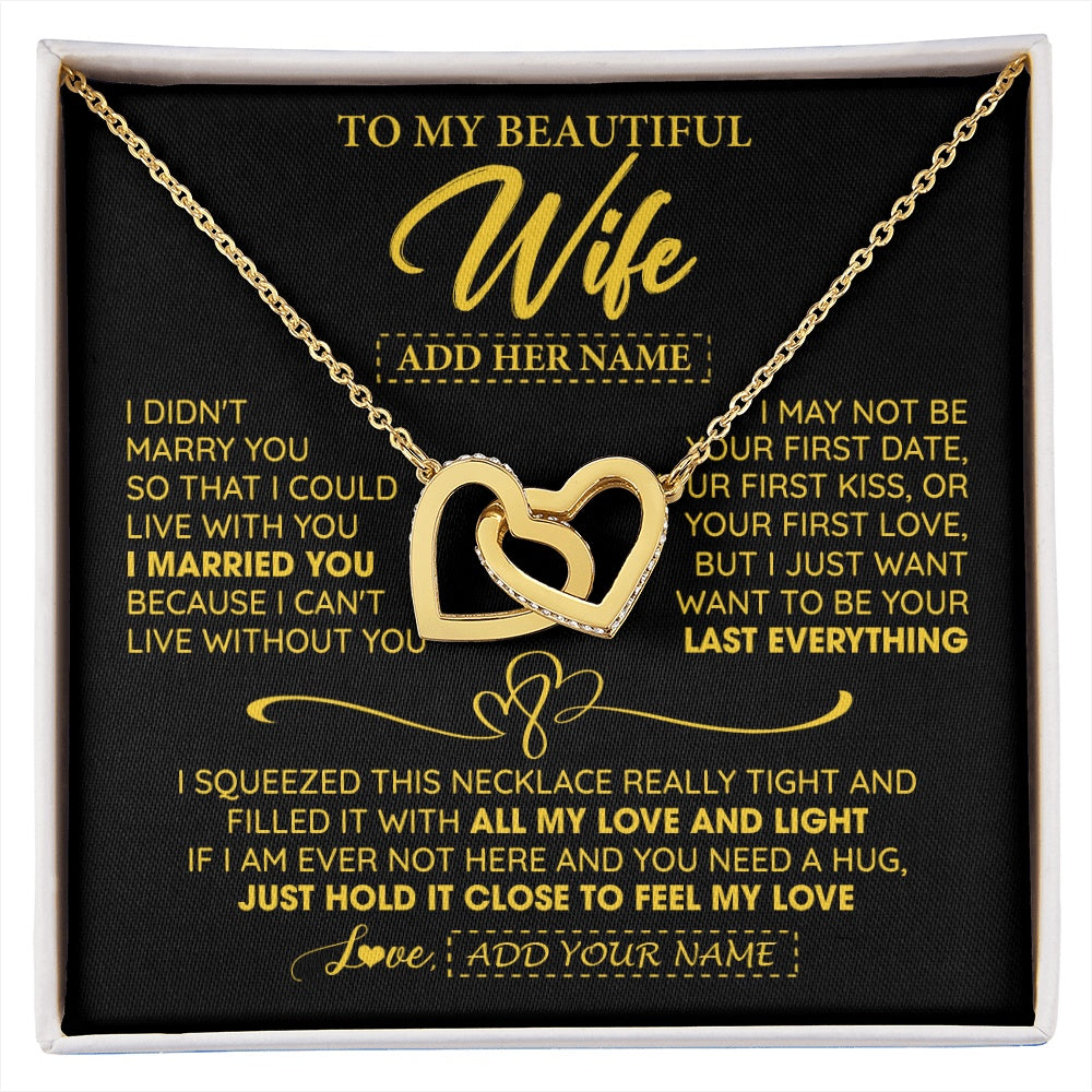 Interlocking Hearts Necklace 18K Yellow Gold Finish | 1 | Personalized To My Beautiful Wife Necklace From Husband I Can't Live Without You Romantic Valentines Gifts For Wife Birthday Christmas Gift Box Message Card | siriusteestore.myshopify