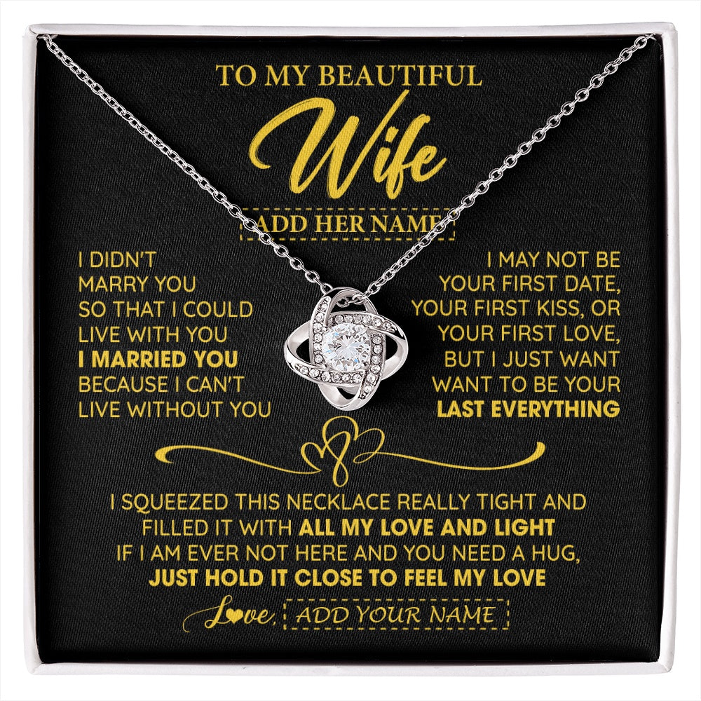 Love Knot Necklace 14K White Gold Finish | 1 | Personalized To My Beautiful Wife Necklace From Husband I Can't Live Without You Romantic Valentines Gifts For Wife Birthday Christmas Gift Box Message Card | siriusteestore.myshopify