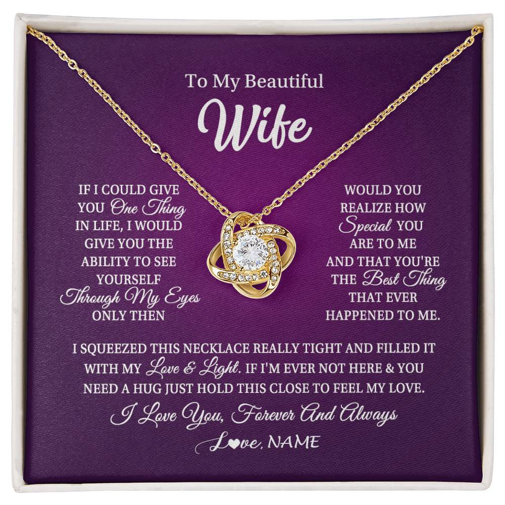 Love Knot Necklace 18K Yellow Gold Finish | 1 | Personalized To My Beautiful Wife Necklace From Husband I Love You Wife Birthday Anniversary Valentines Day Christmas Jewelry Customized Gift Box Message Card | siriusteestore