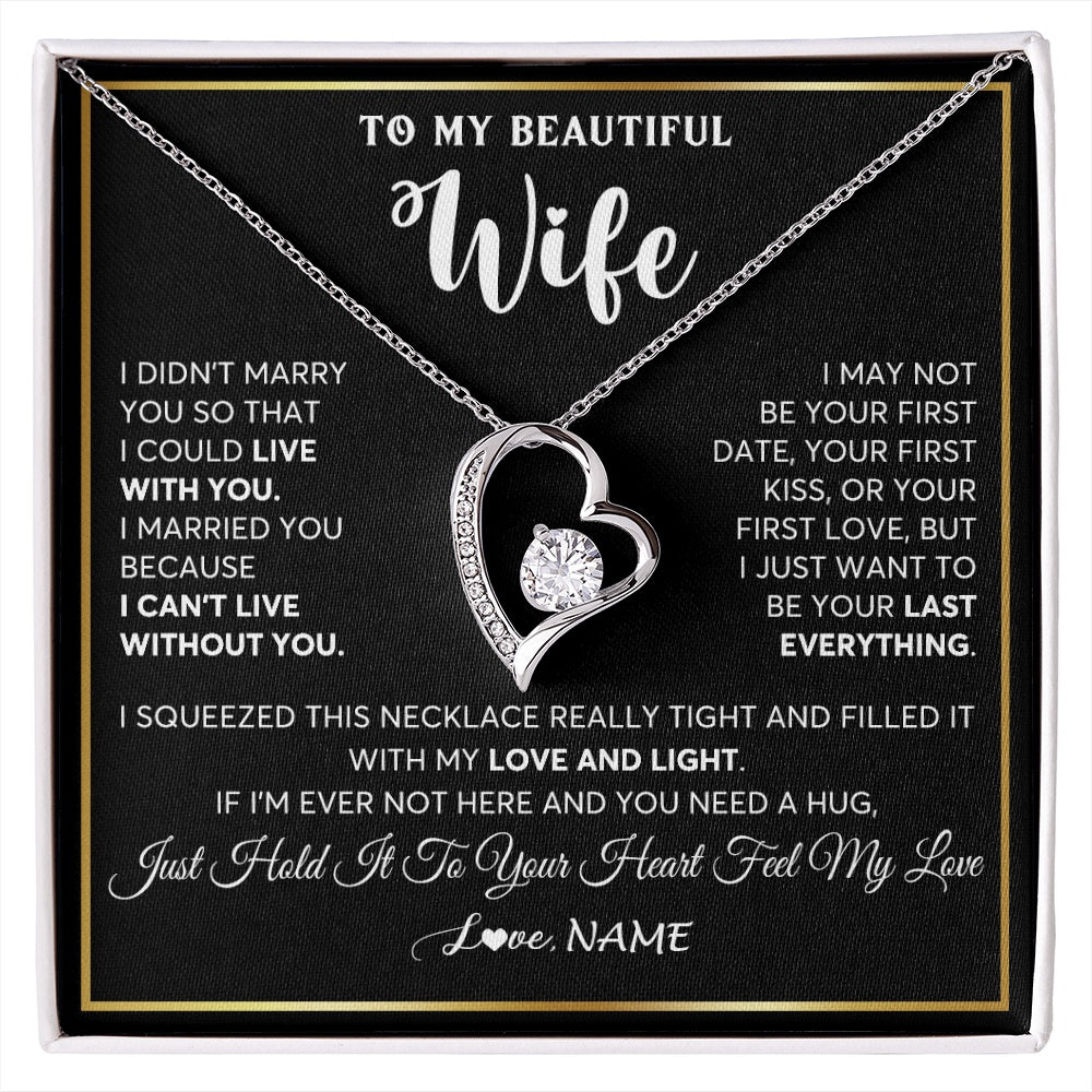 Forever Love Necklace 14K White Gold Finish | 1 | Personalized To My Beautiful Wife Necklace From Husband I Love You Wife Birthday Gifts Anniversary Valentines Day Christmas Customized Gift Box Message Card | siriusteestore.myshopify
