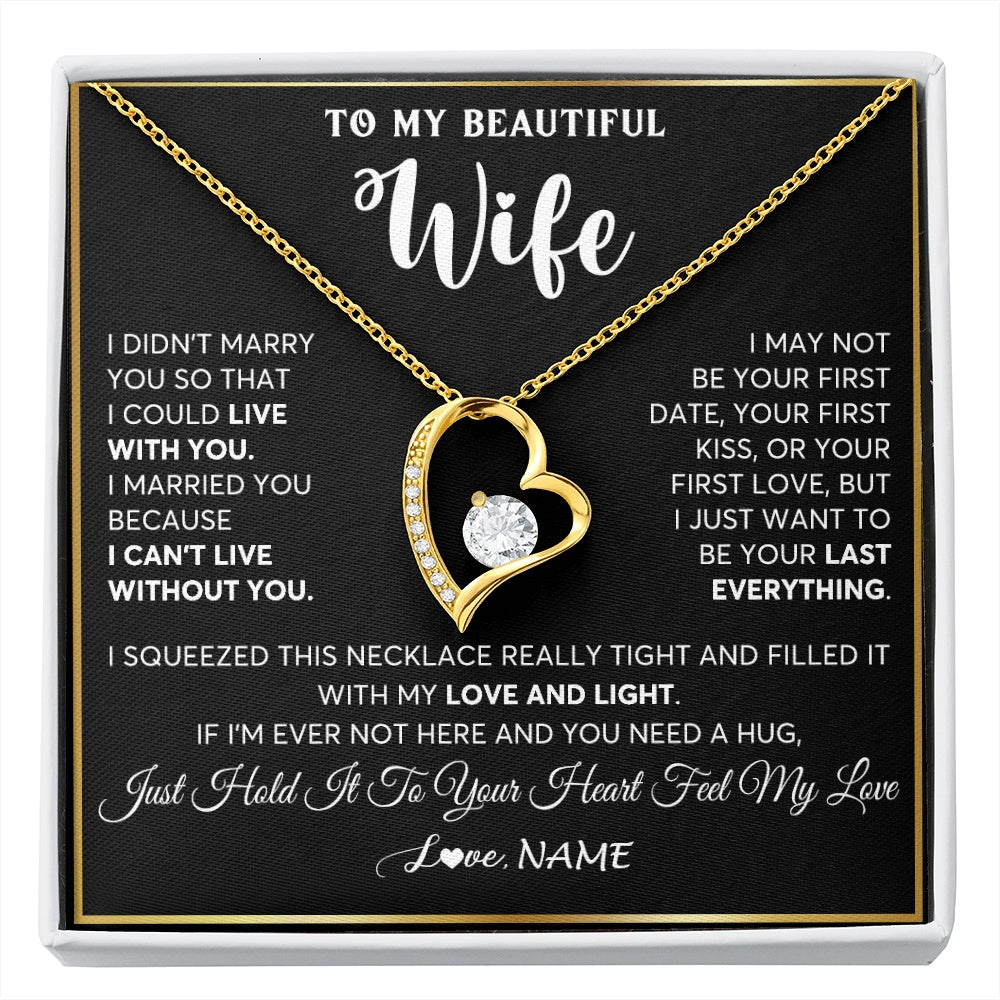 Forever Love Necklace 18K Yellow Gold Finish | 1 | Personalized To My Beautiful Wife Necklace From Husband I Love You Wife Birthday Gifts Anniversary Valentines Day Christmas Customized Gift Box Message Card | siriusteestore.myshopify