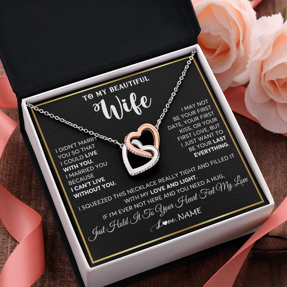 Interlocking Hearts Necklace Stainless Steel & Rose Gold Finish | 2 | Personalized To My Beautiful Wife Necklace From Husband I Love You Wife Birthday Gifts Anniversary Valentines Day Christmas Customized Gift Box Message Card | siriusteestore.myshopify