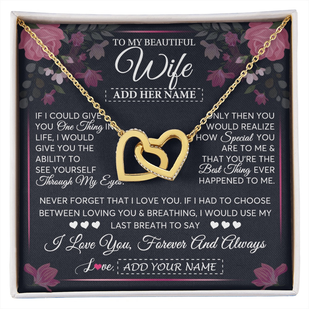 Interlocking Hearts Necklace 18K Yellow Gold Finish | 1 | Personalized To My Beautiful Wife Necklace From Husband I Love You Wife Gifts Romantic Valentines Birthday For Her Christmas Custom Gift Box Message Card | siriusteestore.myshopify