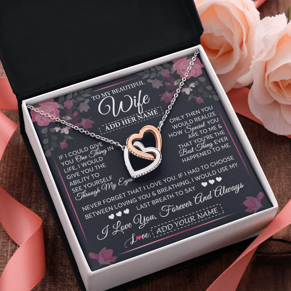 Interlocking Hearts Necklace Stainless Steel & Rose Gold Finish | 2 | Personalized To My Beautiful Wife Necklace From Husband I Love You Wife Gifts Romantic Valentines Birthday For Her Christmas Custom Gift Box Message Card | siriusteestore.myshopify