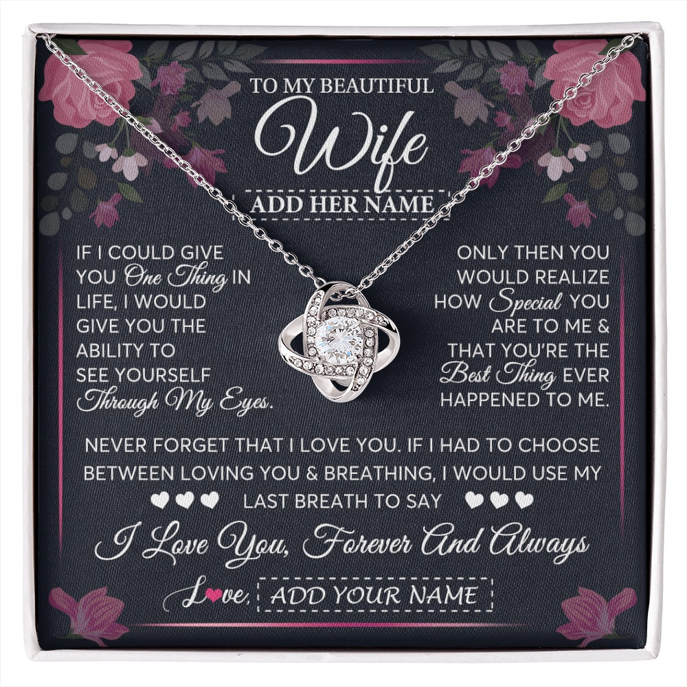 Love Knot Necklace 14K White Gold Finish | 1 | Personalized To My Beautiful Wife Necklace From Husband I Love You Wife Gifts Romantic Valentines Birthday For Her Christmas Custom Gift Box Message Card | siriusteestore.myshopify