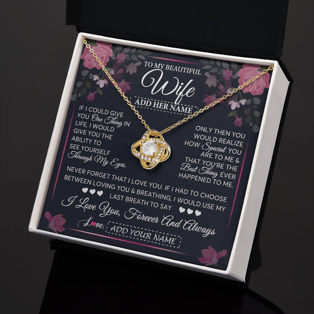 Love Knot Necklace 18K Yellow Gold Finish | 2 | Personalized To My Beautiful Wife Necklace From Husband I Love You Wife Gifts Romantic Valentines Birthday For Her Christmas Custom Gift Box Message Card | siriusteestore.myshopify