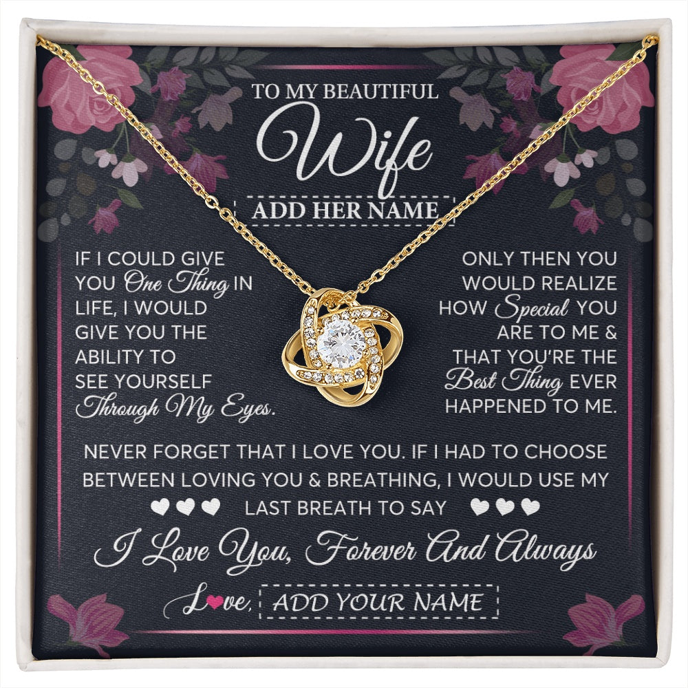 Love Knot Necklace 18K Yellow Gold Finish | 1 | Personalized To My Beautiful Wife Necklace From Husband I Love You Wife Gifts Romantic Valentines Birthday For Her Christmas Custom Gift Box Message Card | siriusteestore.myshopify