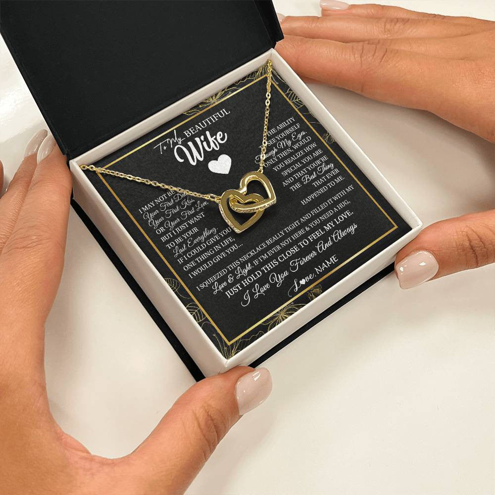 Interlocking Hearts Necklace 18K Yellow Gold Finish | 2 | Personalized To My Beautiful Wife Necklace From Husband I May Not Be Your First Day Wife Valentines Day Birthday Christmas Customized Gift Box Message Card | siriusteestore