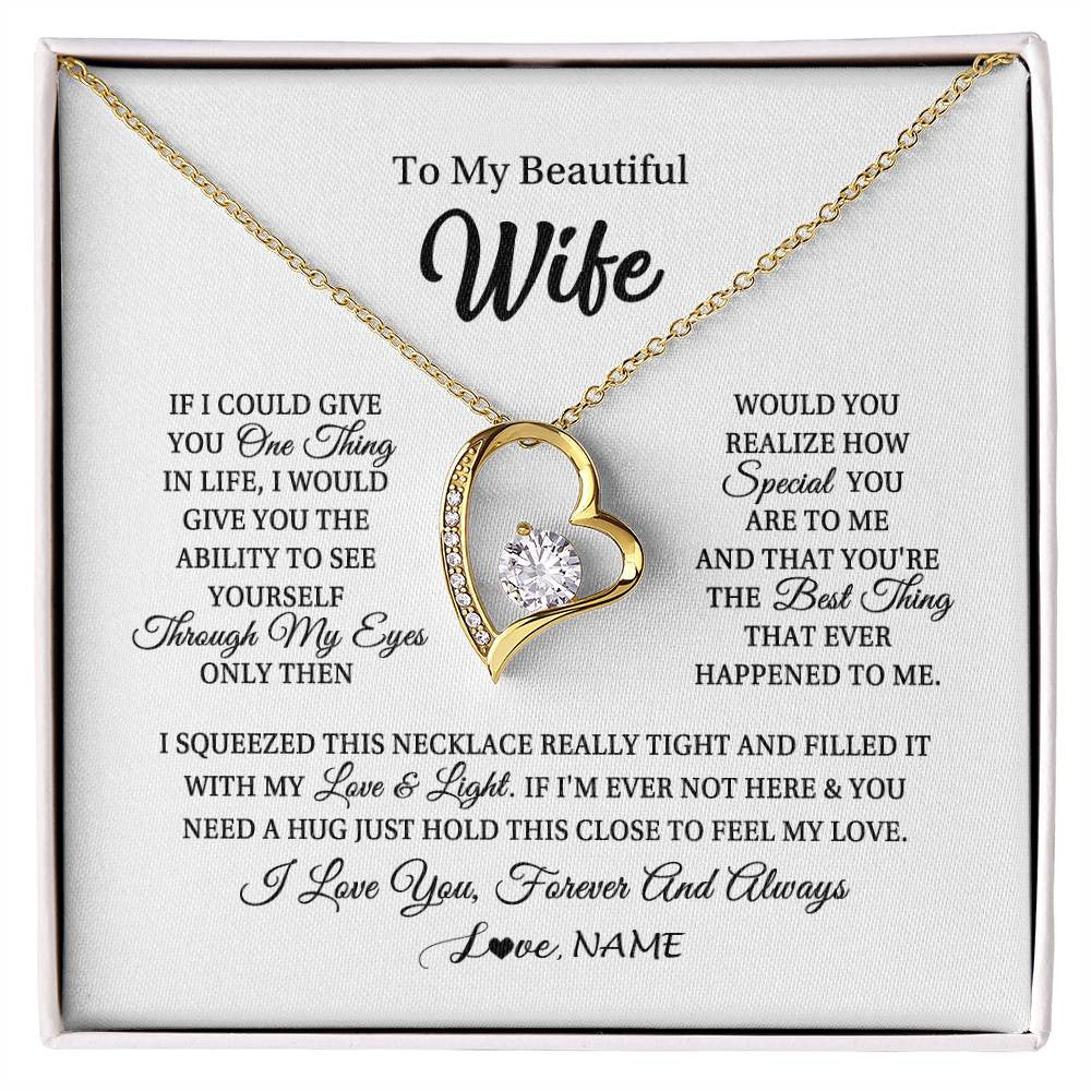 Forever Love Necklace 18K Yellow Gold Finish | 1 | Personalized To My Beautiful Wife Necklace From Husband If I Could Give You Wife Birthday Anniversary Wedding Day Christmas Customized Gift Box Message Card | siriusteestore